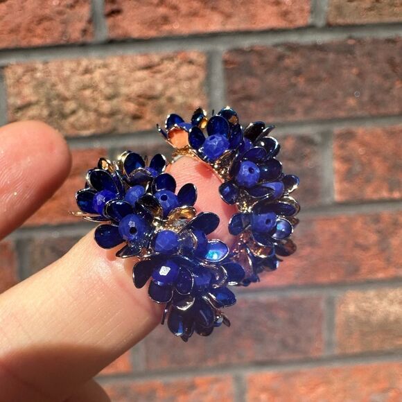 Anthropologie Blue and Gold Floral Earrings - Picture 2 of 9